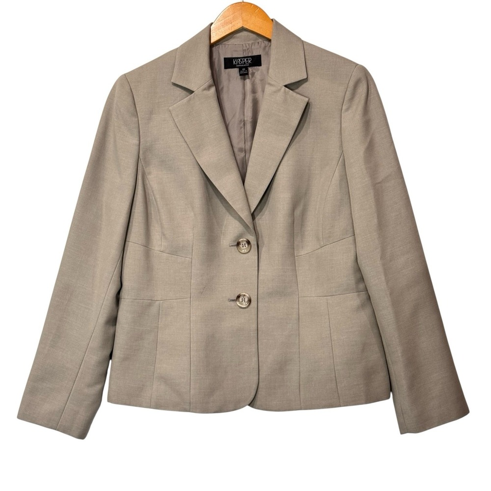 Kasper Separates Women's Blazer Size 10 Taupe Beige Two Button Career Jacket